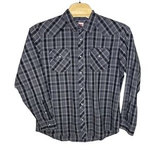 Levis Western Shirt Mens XL Black Gray Plaid Long Sleeve Pearl Snap